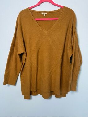 debut Relaxed V-Neck Sweater in Mustard Brown